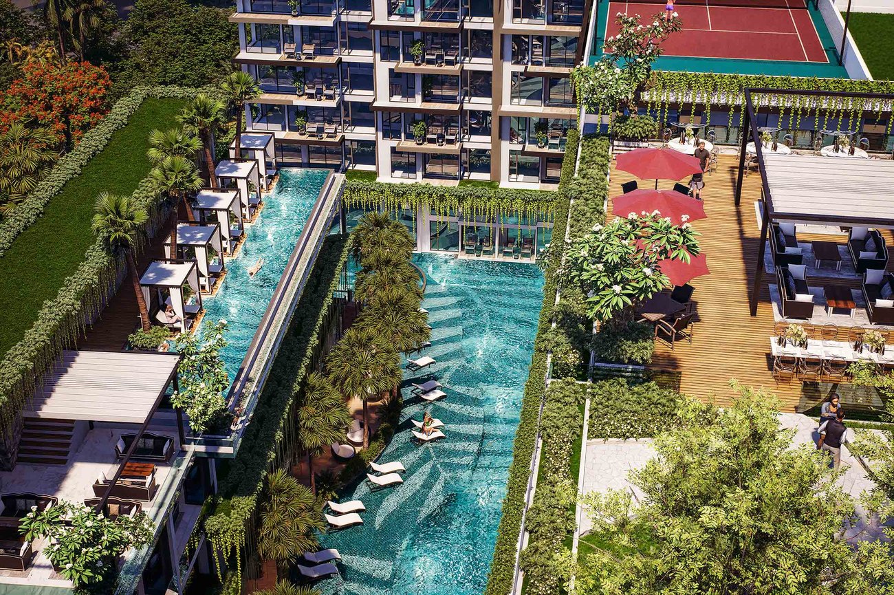 The Riviera Beverly Hills — aerial view of pools